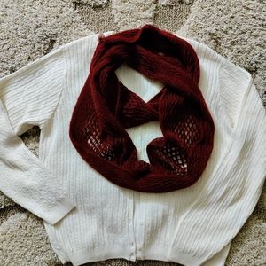 White Cardigan with burgundy scarf!